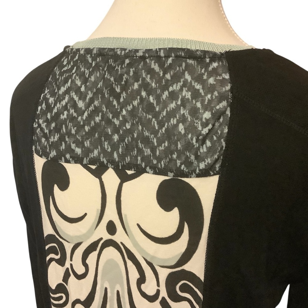 BANDOLERA BLACK & WHITE PATTERNED LONG SLEEVE SHEER PANELS TOP/ Size M (EUR 42) - Picture 5 of 10